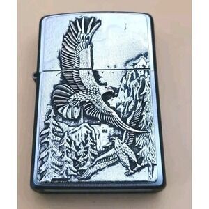 Zippo Lighter Soaring Eagles Medallion Silver And Black, New, USA
